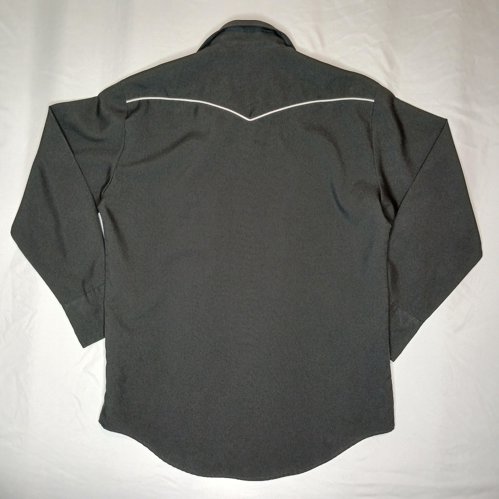 Caravan Western Wear Vtg Pearl Snap Button Down Shirt Mens Lg Black Embroidered - Picture 7 of 7